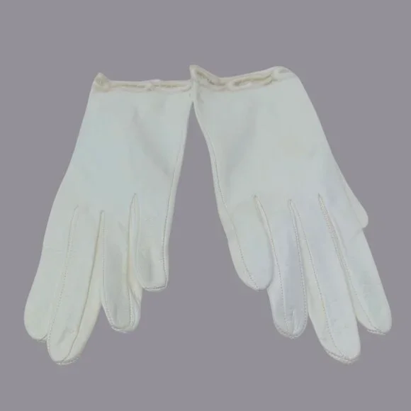 Vintage Antique Leather Gloves White Wrist Lace - Picture 6 of 10